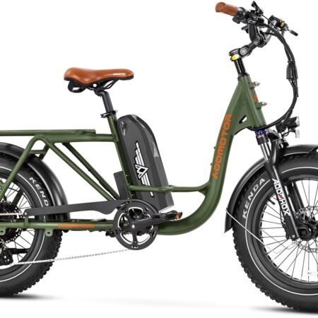 ADDMOTOR GAROOTAN M-81 Electric Bike for Adults. 48V 20AH Removable Battery UL2849 Certified. 750W Rear Gear Motor with 20x4 Fat Tire Ebike. Long-Tail Cargo Electric Bicycle (Olive)