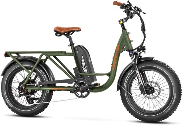 ADDMOTOR GAROOTAN M-81 Electric Bike for Adults. 48V 20AH Removable Battery UL2849 Certified. 750W Rear Gear Motor with 20x4 Fat Tire Ebike. Long-Tail Cargo Electric Bicycle (Olive)