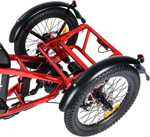 ADDMOTOR CITYTRI E-310 Folding Electric Trike for Adults.UL2849. 750W Rear Motor Electric Trike. 48V 20AH. 90MI. 3-Wheel Electric Bike for Commuting. Cargo 360lbs. Parking Brake.Differential Red - Image 26