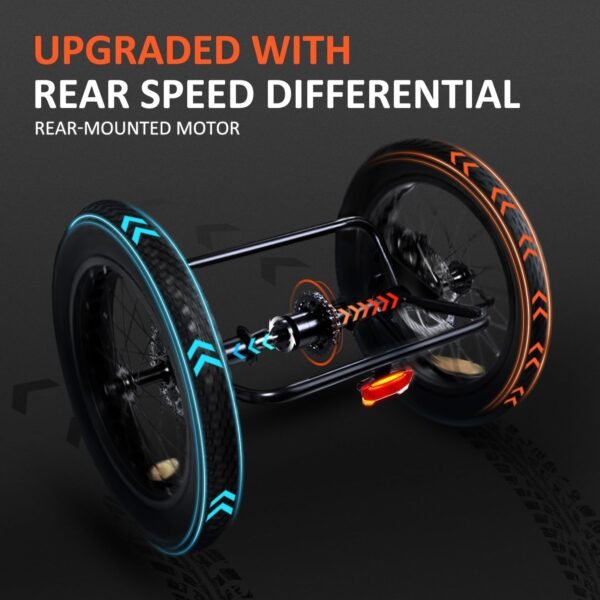 ADDMOTOR TRIKETAN M-330 Electric Trike for Adults. 750W Rear Motor Electric Tricycle. 450lbs. 48V 20Ah 85MI 3 Wheel Electric Bike for Seniors. Fat Tire E-Trike with Parking Brake & Differential - Image 9