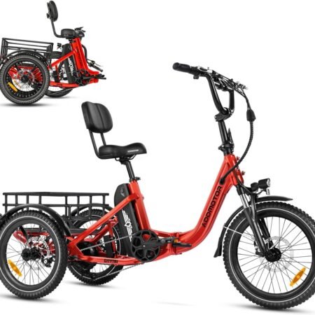 ADDMOTOR CITYTRI E-310 Folding Electric Trike for Adults.UL2849. 750W Rear Motor Electric Trike. 48V 20AH. 90MI. 3-Wheel Electric Bike for Commuting. Cargo 360lbs. Parking Brake.Differential Red
