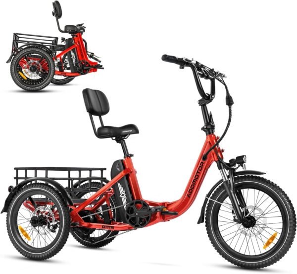 ADDMOTOR CITYTRI E-310 Folding Electric Trike for Adults.UL2849. 750W Rear Motor Electric Trike. 48V 20AH. 90MI. 3-Wheel Electric Bike for Commuting. Cargo 360lbs. Parking Brake.Differential Red