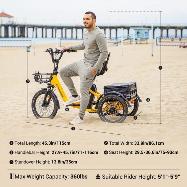 ADDMOTOR CITYTRI E-310 Folding Electric Trike for Adults.UL2849. 750W Rear Motor Electric Trike. 48V 20AH. 90MI. 3-Wheel Electric Bike for Commuting. Cargo 360lbs. Parking Brake.Differential Red - Image 3