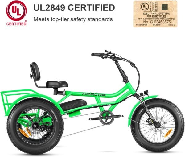 ADDMOTOR ARISETAN Electric Trike for Adults. 750W Rear Motor Electric Tricycle. 85MI 48V 20AH UL2849 Etrike. 380lbs. Semi-Recumbent Three Wheel Electric Bike for Seniors. Parking Brake & Differential - Image 3