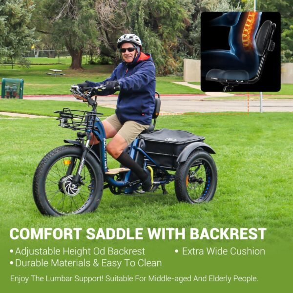 ADDMOTOR Grandtan II Electric Tricycle for Adults. UL2849 Certified. 750W Rear Drive Motor Etrike. 85MI. 48V 20Ah Battery. 3 Wheel Electric Bikes with Suspension & Differential & Parking Brake. 22 MPH - Image 11