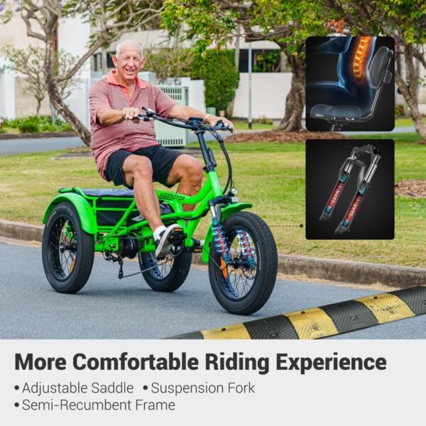 ADDMOTOR ARISETAN Electric Trike for Adults. 750W Rear Motor Electric Tricycle. 85MI 48V 20AH UL2849 Etrike. 380lbs. Semi-Recumbent Three Wheel Electric Bike for Seniors. Parking Brake & Differential - Image 4