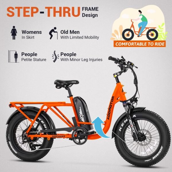 ADDMOTOR GAROOTAN M-81 Electric Bike for Adults. 48V 20AH Removable Battery UL2849 Certified. 750W Rear Gear Motor with 20x4 Fat Tire Ebike. Long-Tail Cargo Electric Bicycle (Carrot) - Image 3