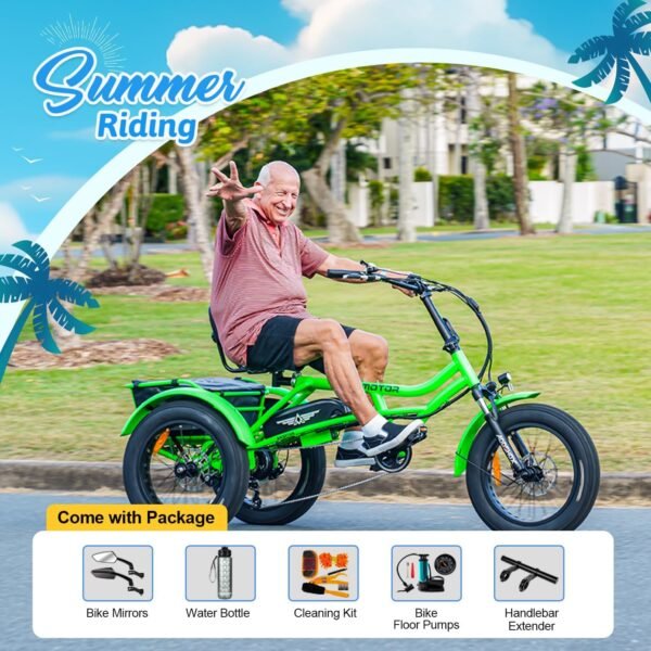 ADDMOTOR ARISETAN Electric Trike for Adults. 750W Rear Motor Electric Tricycle. 85MI 48V 20AH UL2849 Etrike. 380lbs. Semi-Recumbent Three Wheel Electric Bike for Seniors. Parking Brake & Differential - Image 2