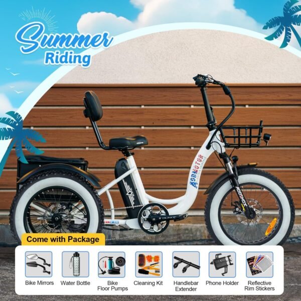 ADDMOTOR TRIKETAN M-330 Electric Trike for Adults. 750W Rear Motor Electric Tricycle. 450lbs. 48V 20Ah 85MI 3 Wheel Electric Bike for Seniors. Fat Tire E-Trike with Parking Brake & Differential - Image 2