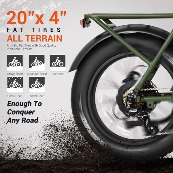 ADDMOTOR GAROOTAN M-81 Electric Bike for Adults. 48V 20AH Removable Battery UL2849 Certified. 750W Rear Gear Motor with 20x4 Fat Tire Ebike. Long-Tail Cargo Electric Bicycle (Olive) - Image 8