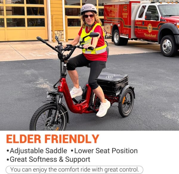ADDMOTOR CITYTRI E-310 Folding Electric Trike for Adults.UL2849. 750W Rear Motor Electric Trike. 48V 20AH. 90MI. 3-Wheel Electric Bike for Commuting. Cargo 360lbs. Parking Brake.Differential Red - Image 9